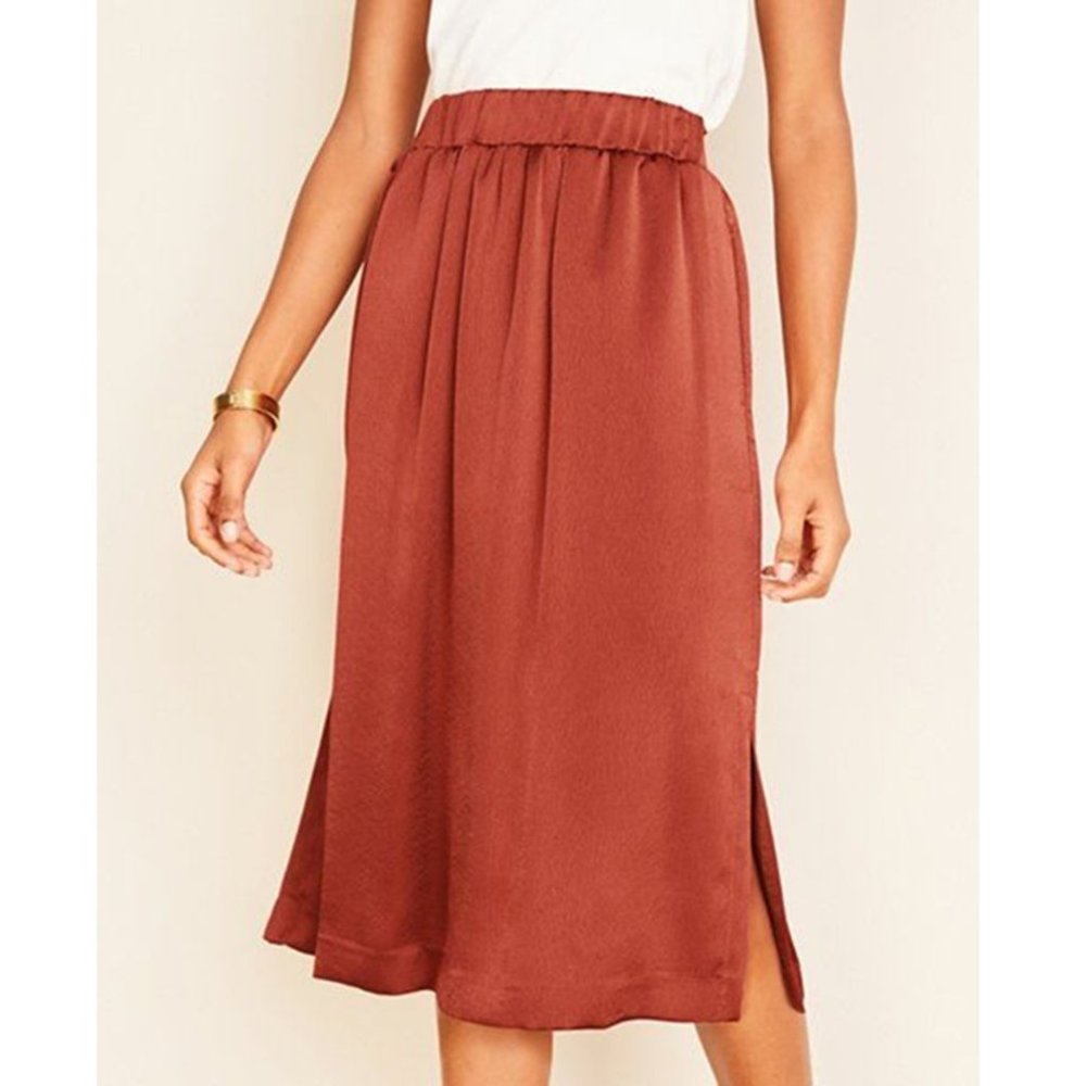 Loft, salmon creped satin salmon midi skirt, XL, XXL